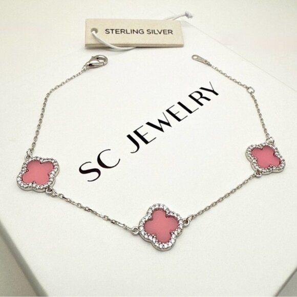 Rachel Zoe Pink Trio Clover Bracelet with Cubic Zirconia - Picture 1 of 9